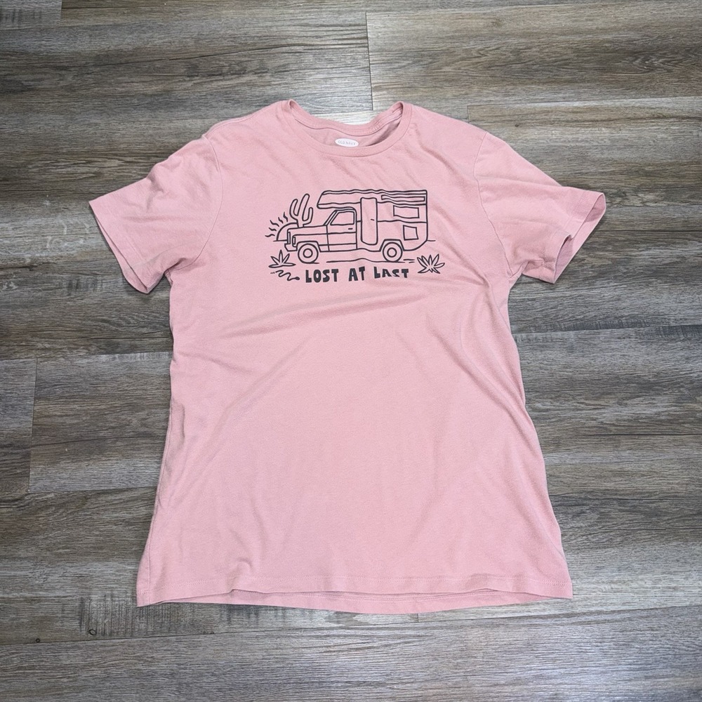Old Navy Pink Soft-Washed Graphic Shirt Womens Large "Lost at Last" Spell-Out